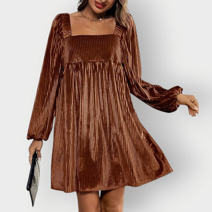 Robe Courte Femme À Col Carré Et Manches Longues | Idéale Pour Soirées Et Réceptions