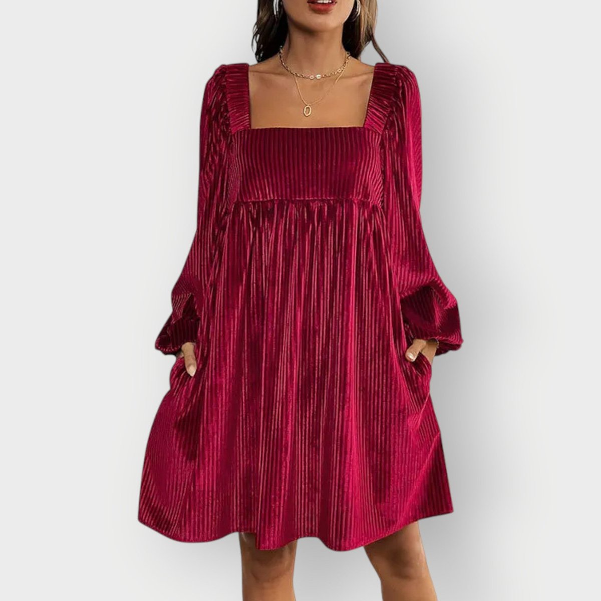 Robe Courte Femme À Col Carré Et Manches Longues | Idéale Pour Soirées Et Réceptions