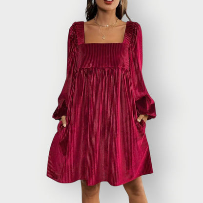Robe Courte Femme À Col Carré Et Manches Longues | Idéale Pour Soirées Et Réceptions