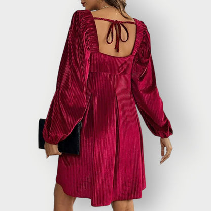Robe Courte Femme À Col Carré Et Manches Longues | Idéale Pour Soirées Et Réceptions