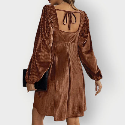 Robe Courte Femme À Col Carré Et Manches Longues | Idéale Pour Soirées Et Réceptions
