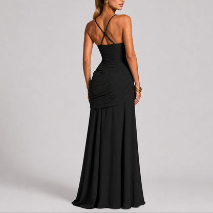 Robe Maxi Avec Col Carré Et Fronces Pour Femme | Idéale Pour Les Cérémonies Et Les Soirées