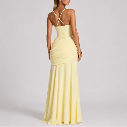 Robe Maxi Avec Col Carré Et Fronces Pour Femme | Idéale Pour Les Cérémonies Et Les Soirées