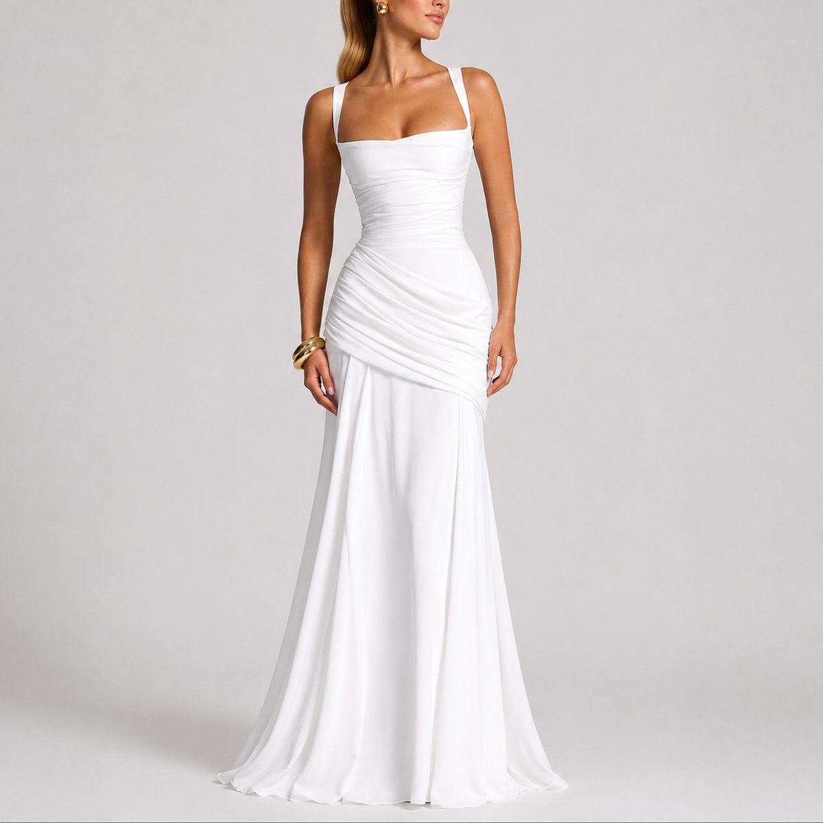 Robe Maxi Avec Col Carré Et Fronces Pour Femme | Idéale Pour Les Cérémonies Et Les Soirées