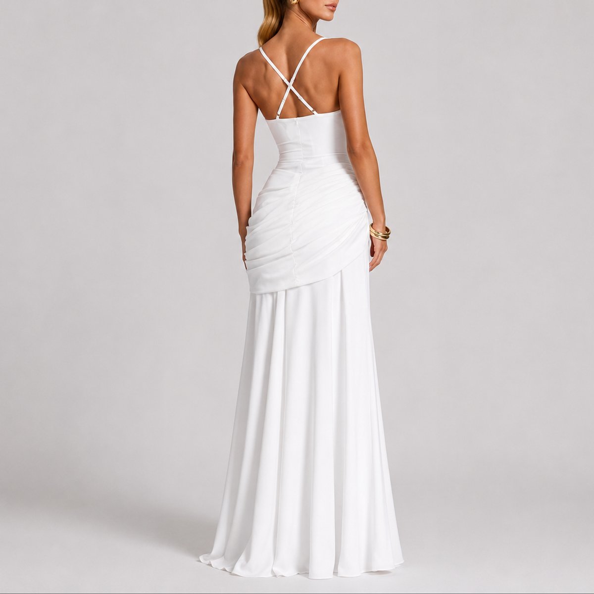 Robe Maxi Avec Col Carré Et Fronces Pour Femme | Idéale Pour Les Cérémonies Et Les Soirées