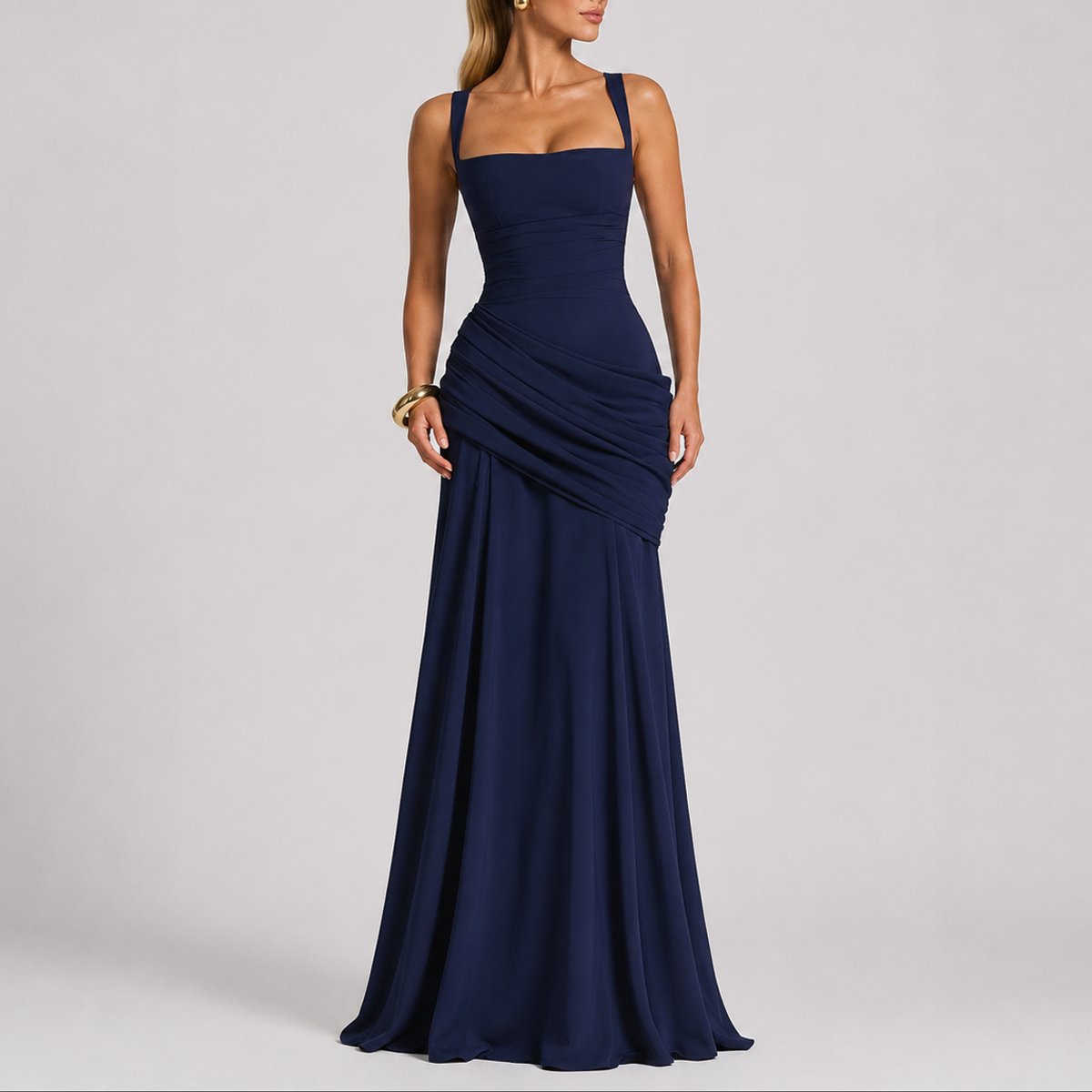 Robe Maxi Avec Col Carré Et Fronces Pour Femme | Idéale Pour Les Cérémonies Et Les Soirées