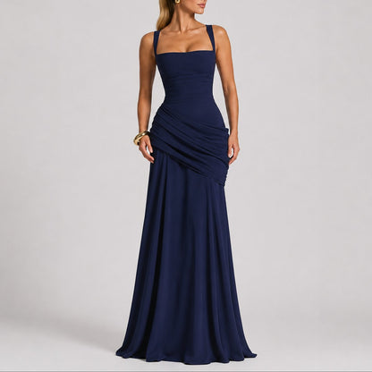 Robe Maxi Avec Col Carré Et Fronces Pour Femme | Idéale Pour Les Cérémonies Et Les Soirées