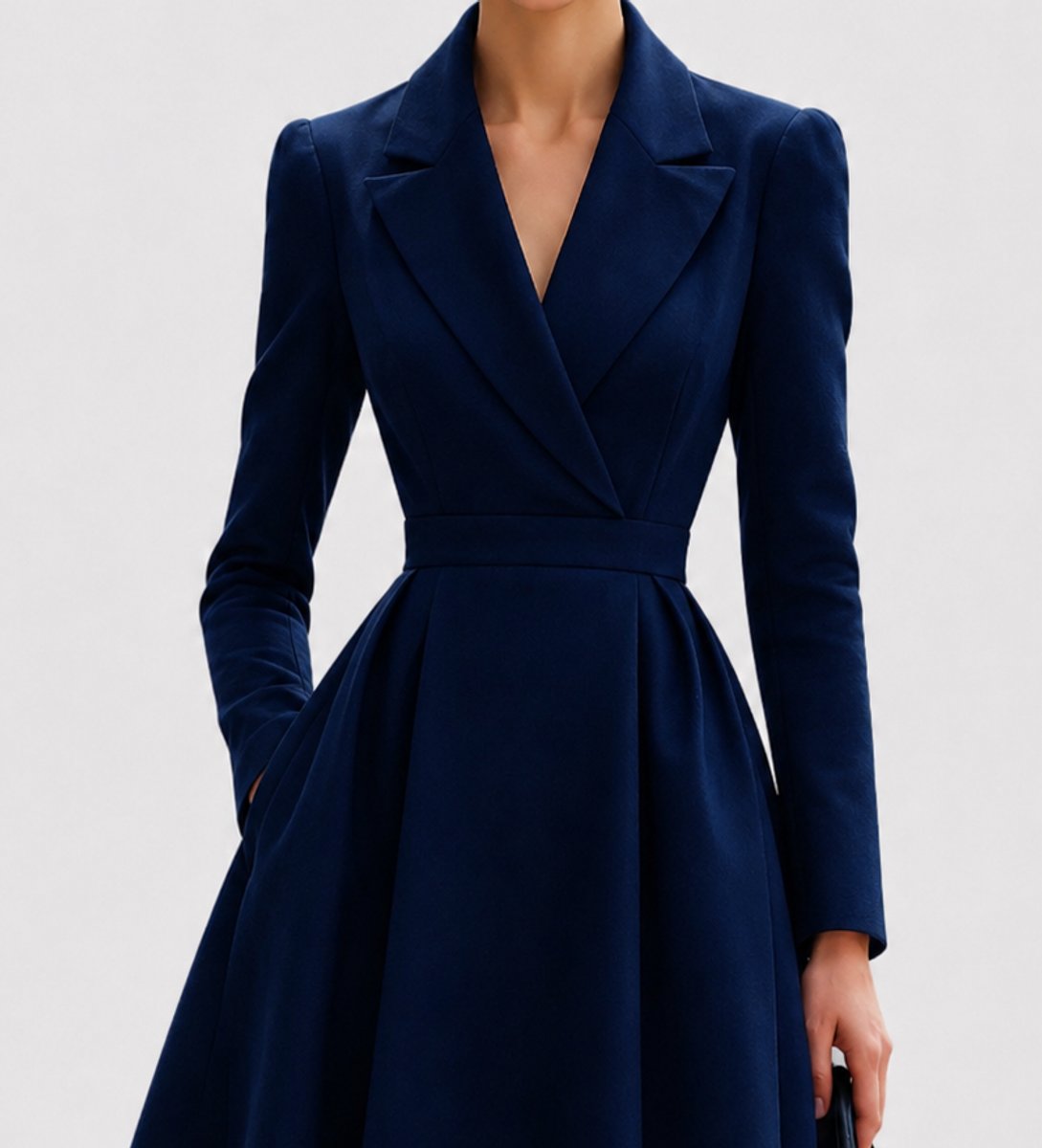 Robe Femme À Col À Revers Cranté Et Manches Longues | Idéale Pour Cérémonies Et Occasions Formelles