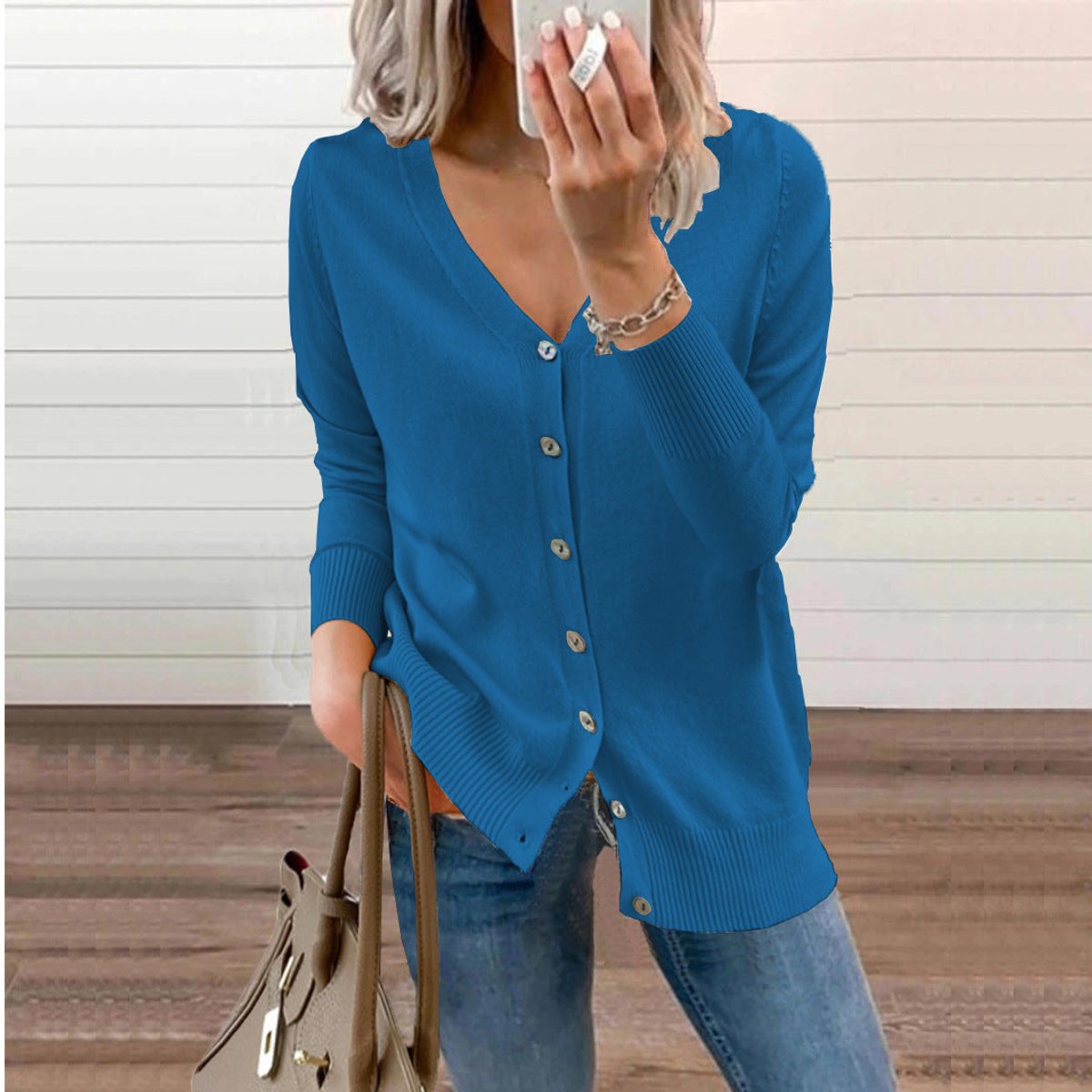 Cardigan À Col V Boutonné À Manches Longues Pour Femme | Ideal for Printemps Et Automne