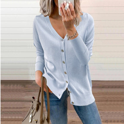 Cardigan À Col V Boutonné À Manches Longues Pour Femme | Ideal for Printemps Et Automne