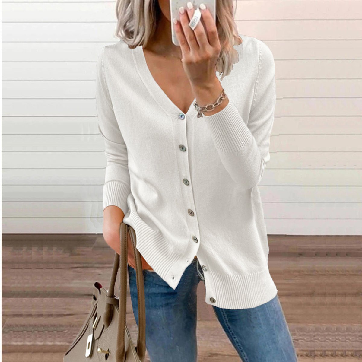 Cardigan À Col V Boutonné À Manches Longues Pour Femme | Ideal for Printemps Et Automne