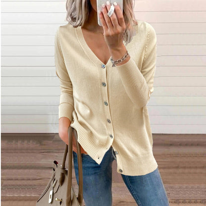 Cardigan À Col V Boutonné À Manches Longues Pour Femme | Ideal for Printemps Et Automne