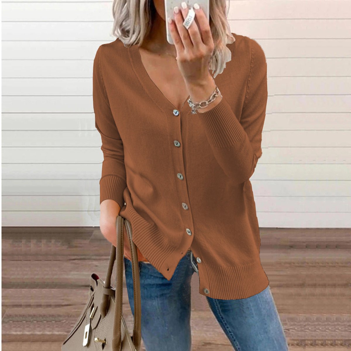 Cardigan À Col V Boutonné À Manches Longues Pour Femme | Ideal for Printemps Et Automne