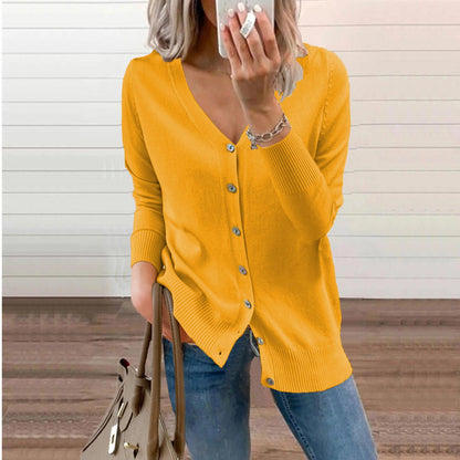 Cardigan À Col V Boutonné À Manches Longues Pour Femme | Ideal for Printemps Et Automne