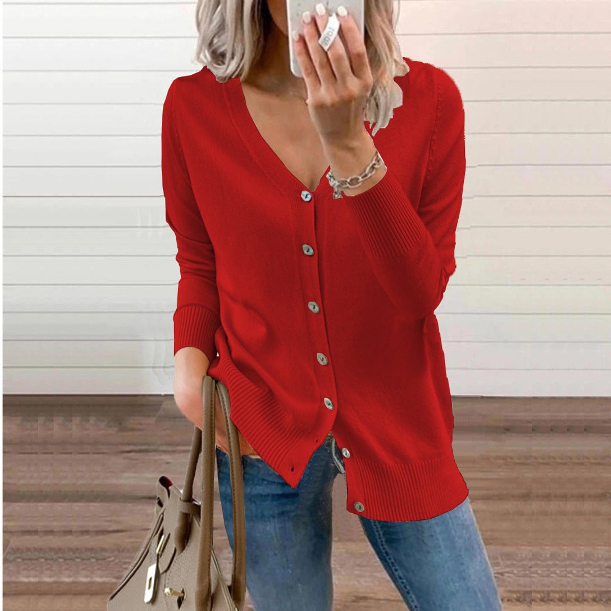 Cardigan À Col V Boutonné À Manches Longues Pour Femme | Ideal for Printemps Et Automne