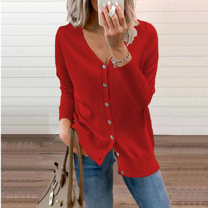 Cardigan À Col V Boutonné À Manches Longues Pour Femme | Ideal for Printemps Et Automne