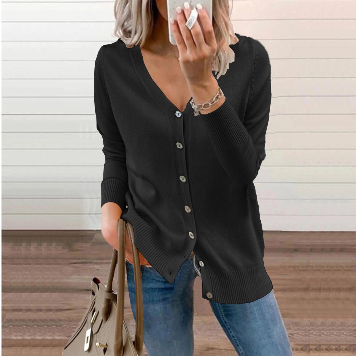 Cardigan À Col V Boutonné À Manches Longues Pour Femme | Ideal for Printemps Et Automne