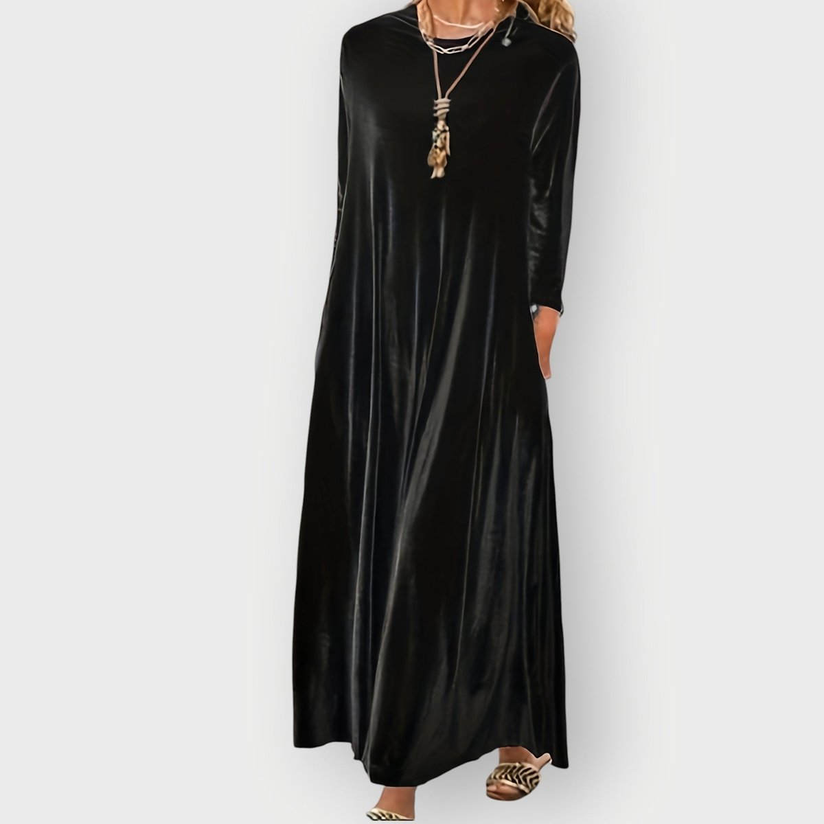 Robe Maxi À Col Rond Avec Manches Trois Quarts Pour Femme | Idéale Pour Les Occasions Habillées