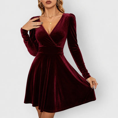 Robe Patineuse Femme Avec Col en V Croisé Et Manches Longues | Idéale Pour Les Soirées Et Les Occasions Festives