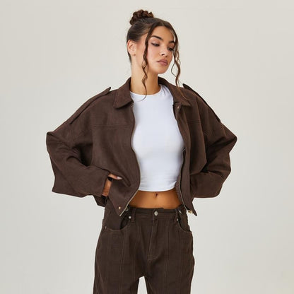 Veste bomber à col chemise et fermeture éclair pour femmes | Idéale pour l'automne et les sorties en ville