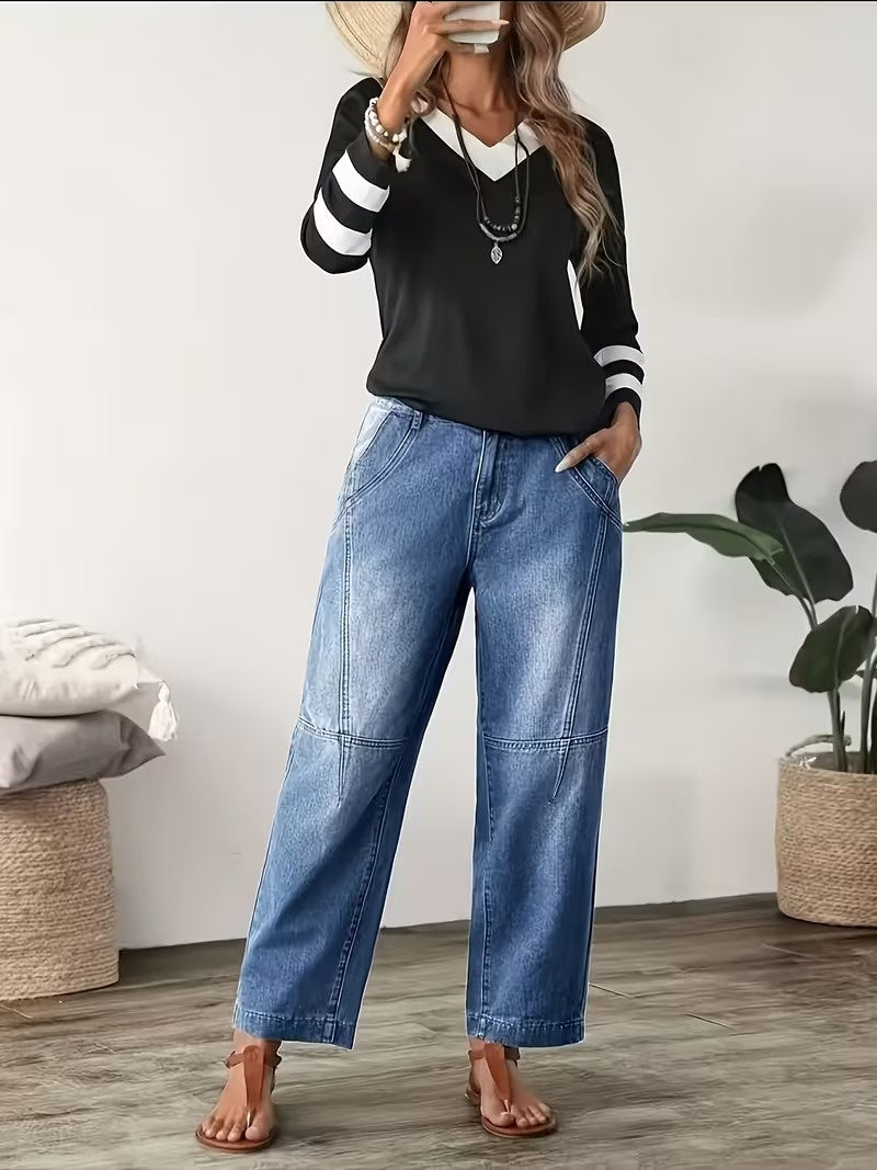 Pantalon large à coutures visibles pour femmes