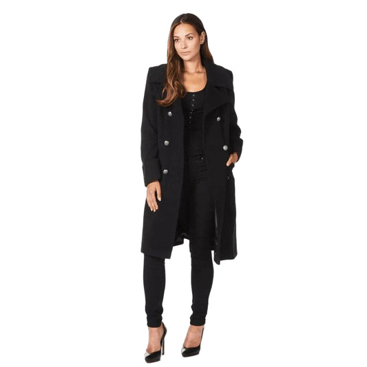 Manteau Mi-Long Femme | Double Boutonnage Élégant | Col Revers Classique | Idéal Hiver