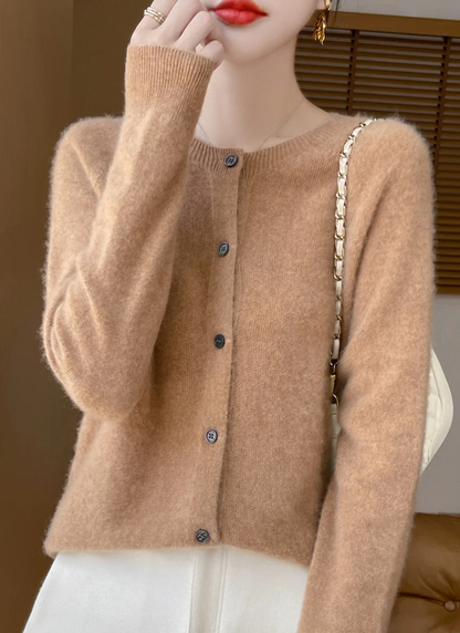 Cardigan à col rond avec fermeture boutonnée pour femme | Idéal pour l'automne