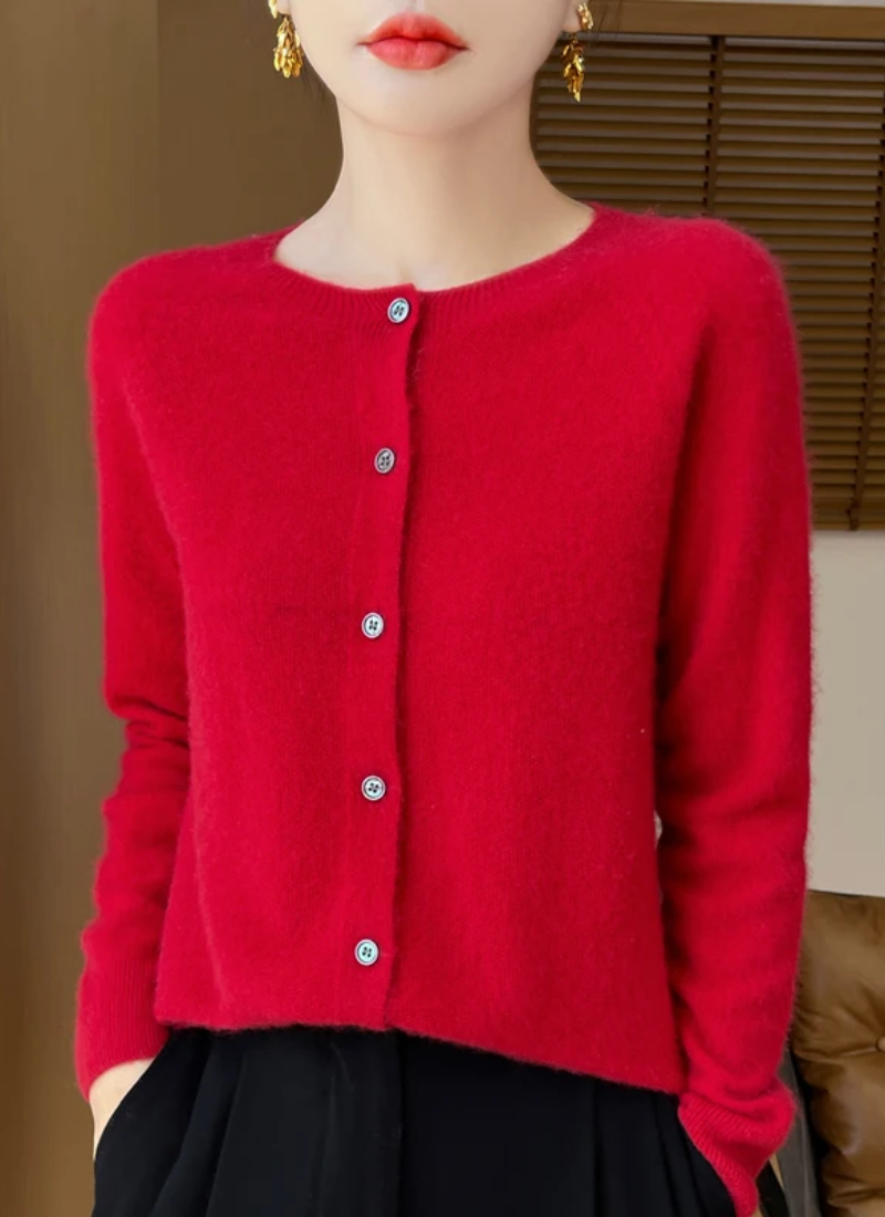 Cardigan à col rond avec fermeture boutonnée pour femme | Idéal pour l'automne