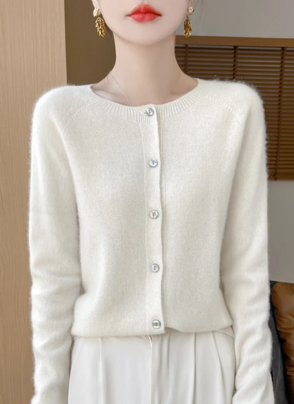 Cardigan à col rond avec fermeture boutonnée pour femme | Idéal pour l'automne