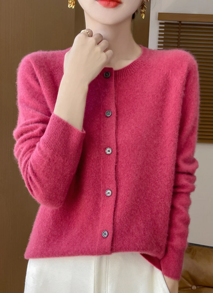 Cardigan à col rond avec fermeture boutonnée pour femme | Idéal pour l'automne