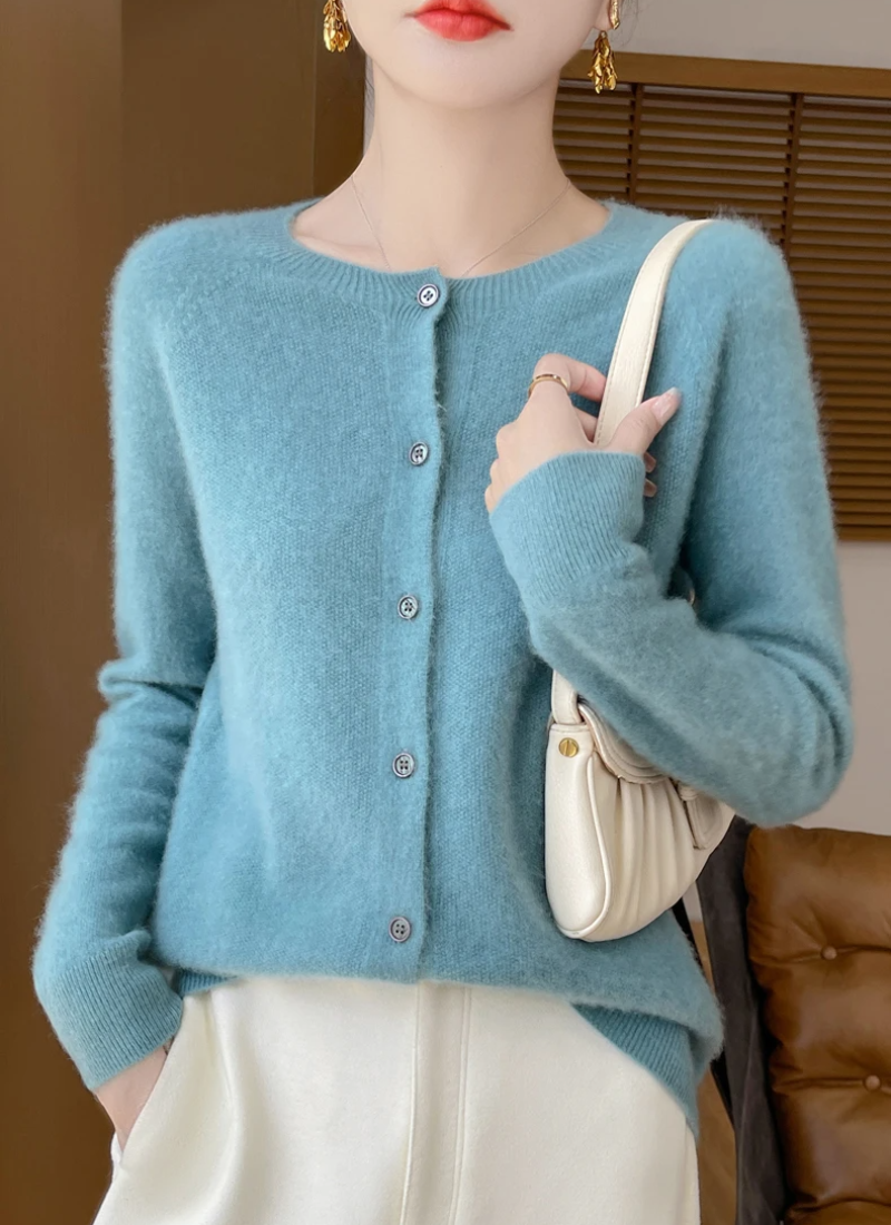 Cardigan à col rond avec fermeture boutonnée pour femme | Idéal pour l'automne