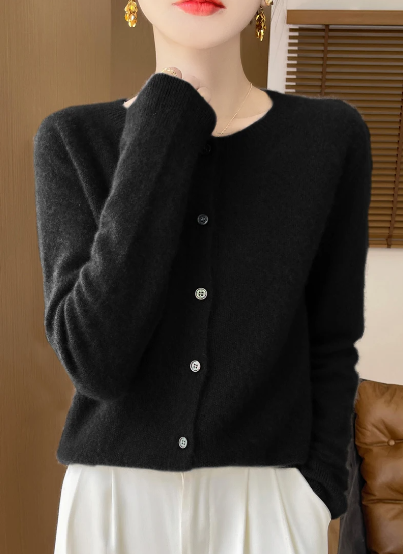 Cardigan à col rond avec fermeture boutonnée pour femme | Idéal pour l'automne