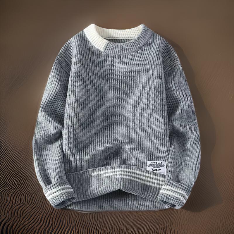 Pull en Maille avec Col Rond et Poignets Côtelés pour Homme | Tenue Décontractée Quotidienne