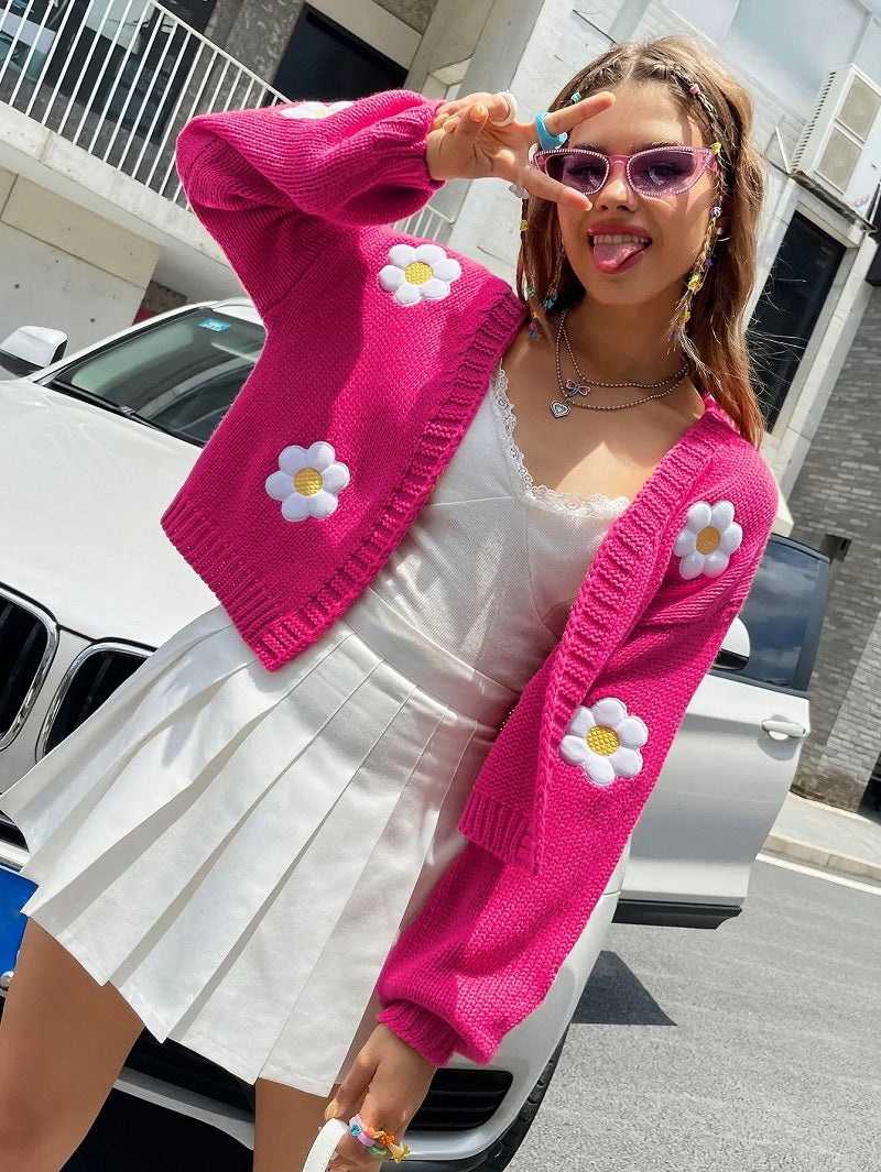 Cardigan à Motif Floral avec Manches Lanterne pour Femmes | Ideal for Mi-Saison et Usage Quotidien
