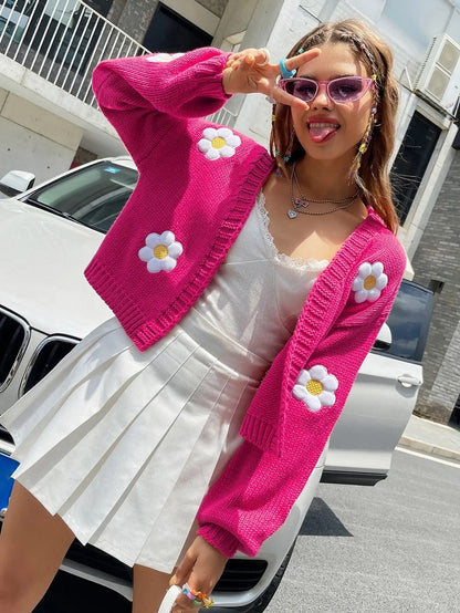 Cardigan à Motif Floral avec Manches Lanterne pour Femmes | Ideal for Mi-Saison et Usage Quotidien