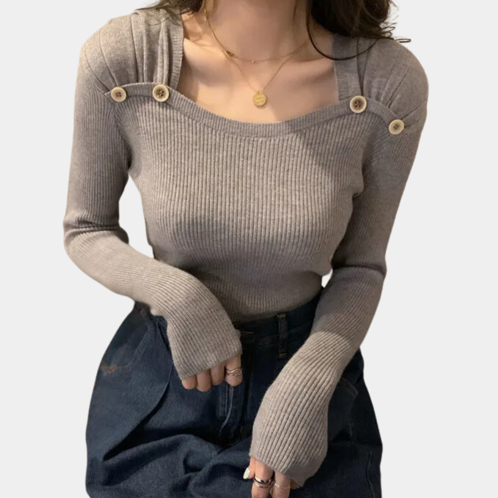 Pull En Maille Avec Col Carré Et Détails Boutons Pour Femme | Idéal Pour La Superposition