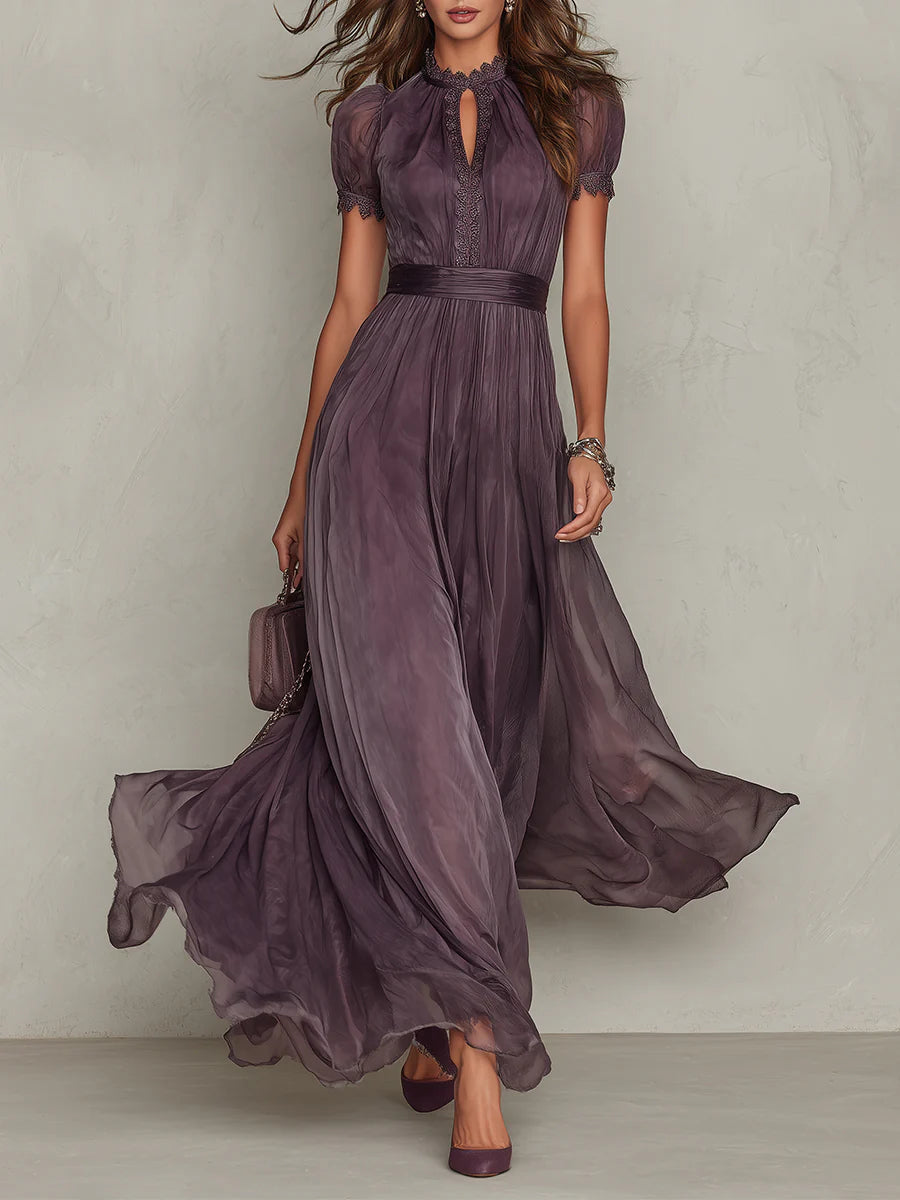 Robe longue col montant et découpe en V pour femmes