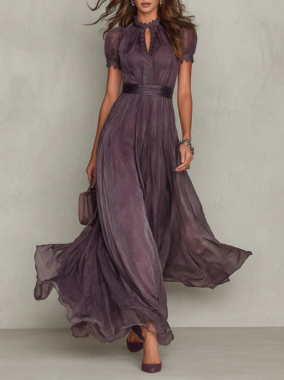 Robe longue col montant et découpe en V pour femmes