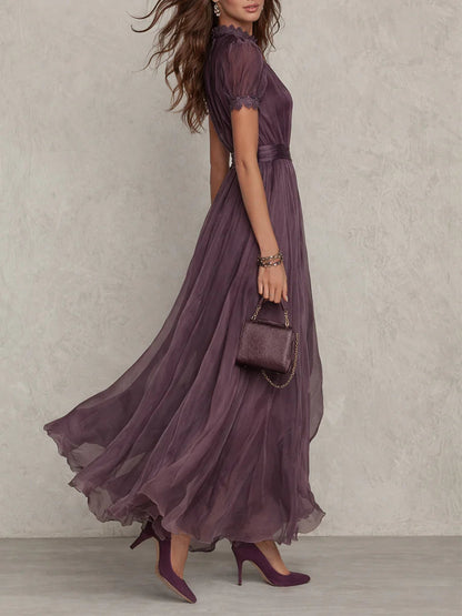 Robe longue col montant et découpe en V pour femmes