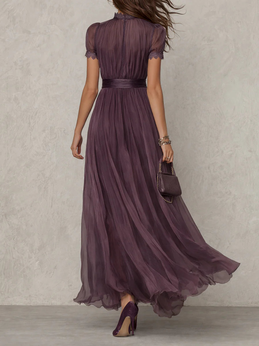Robe longue col montant et découpe en V pour femmes