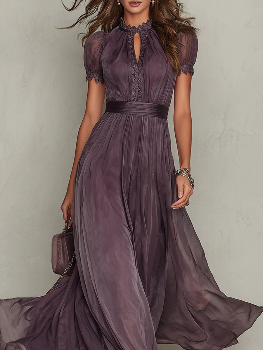 Robe longue col montant et découpe en V pour femmes