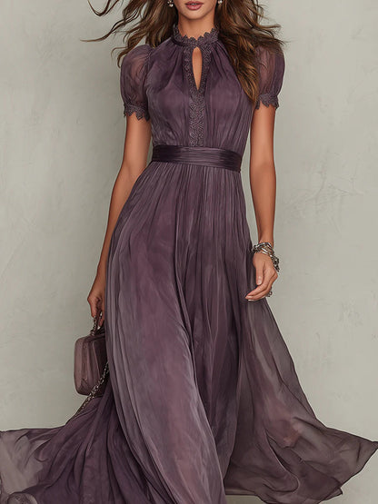 Robe longue col montant et découpe en V pour femmes