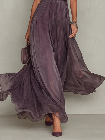 Robe longue col montant et découpe en V pour femmes