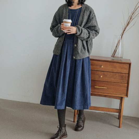 Robe midi plissée à col rond pour femmes