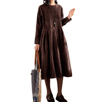 Robe midi plissée à col rond pour femmes